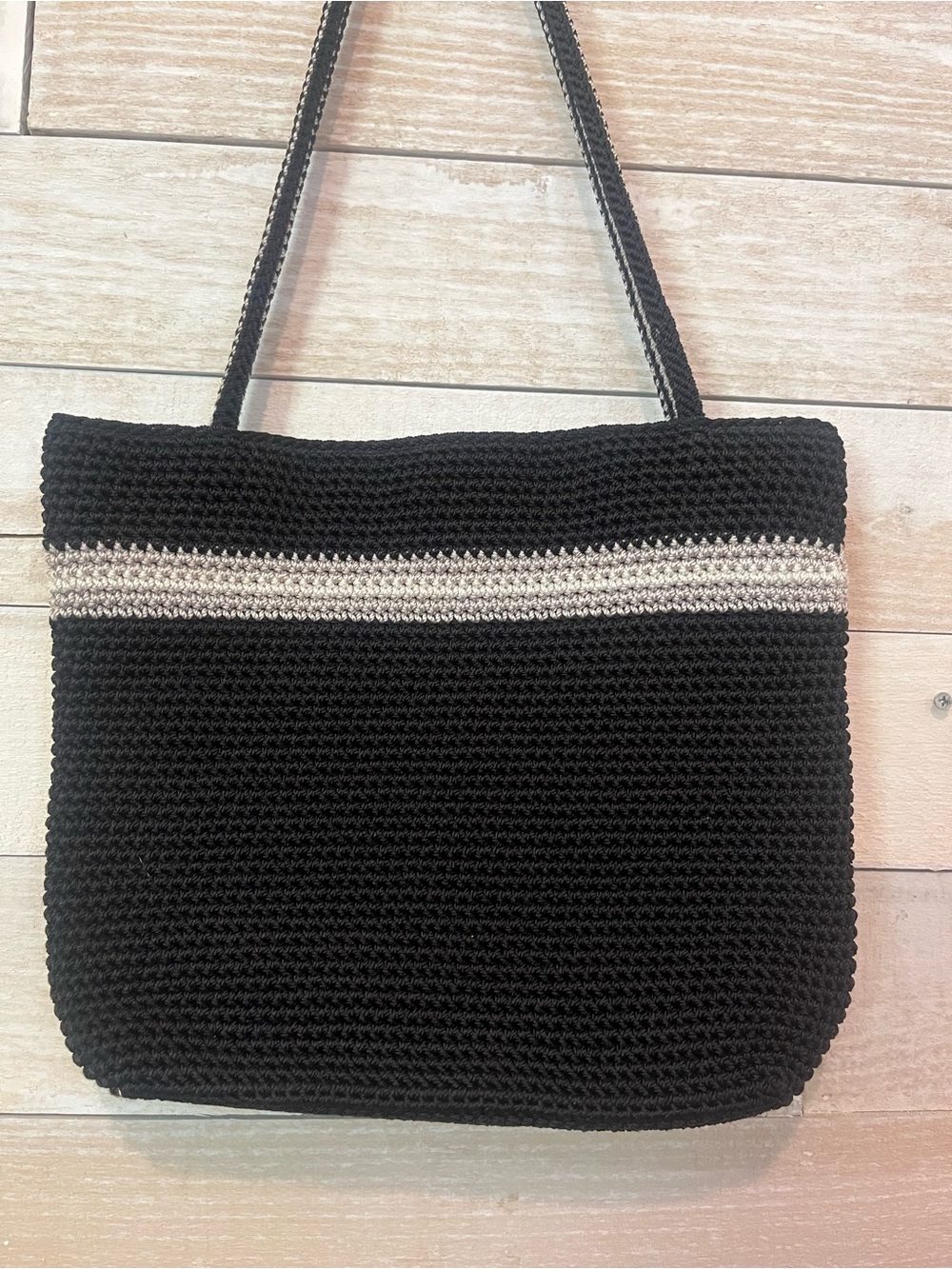 The Sak Black Crochet Tote Bag with Silver Accent Woven - Picture 8 of 10